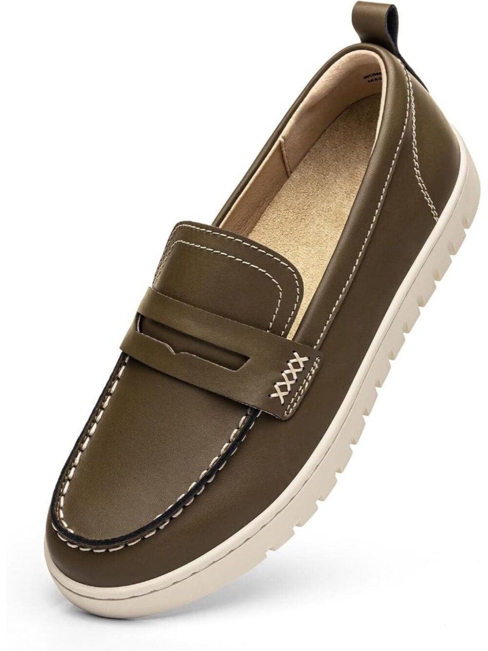 🆕Women's Khaki Comfortable Classic Penny Loafers Leather Sneakers Casual